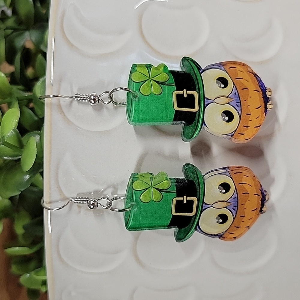 ST. PATRICK'S IRISH OWL EARRINGS